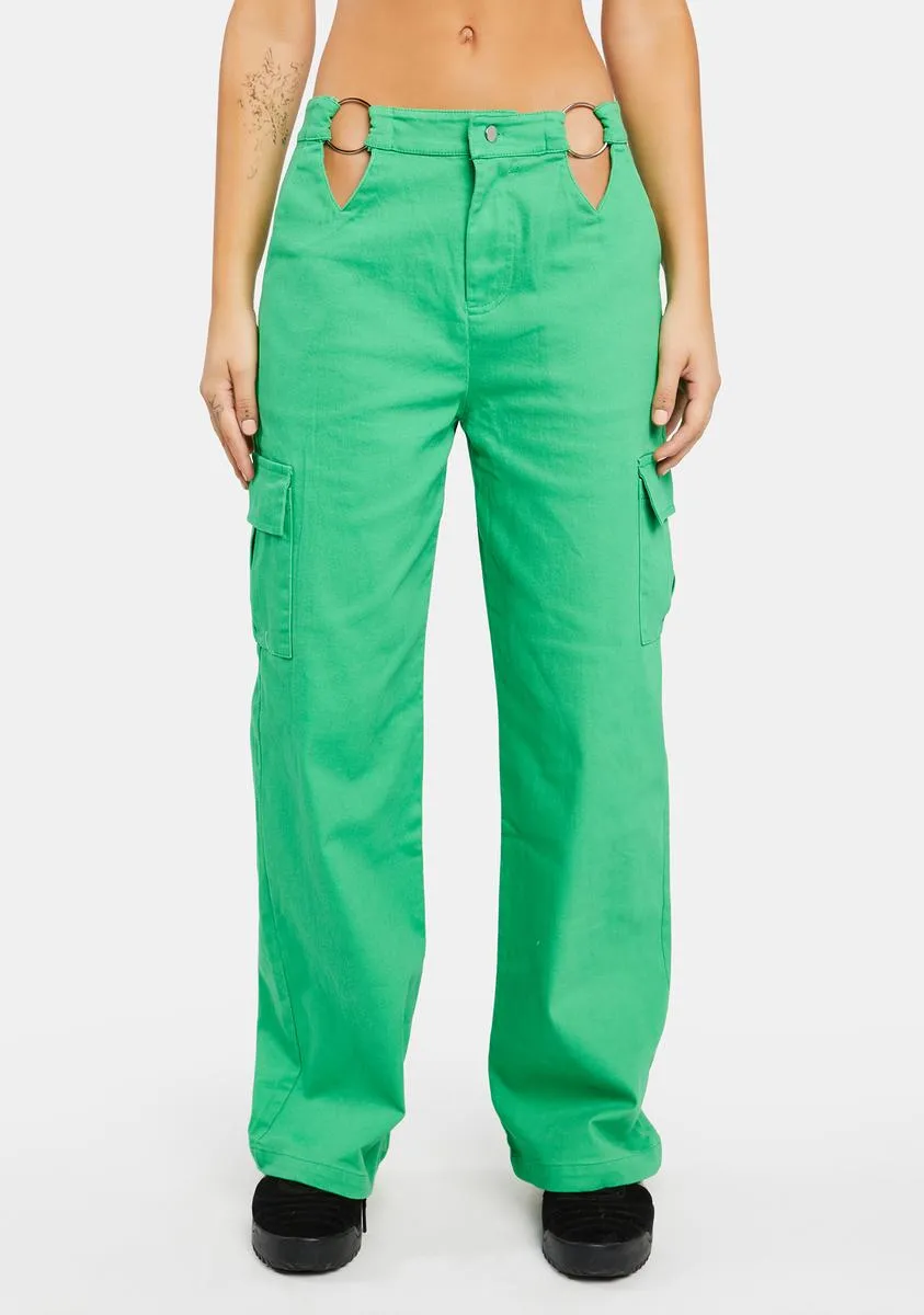 Green O-Ring Cut Out Cargo Pants