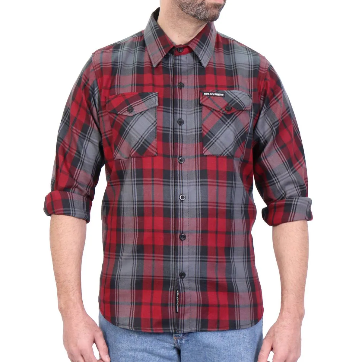 Hot Leathers FLM2022 Men's Black, Gray and Red Flannel Long Sleeve Shirt