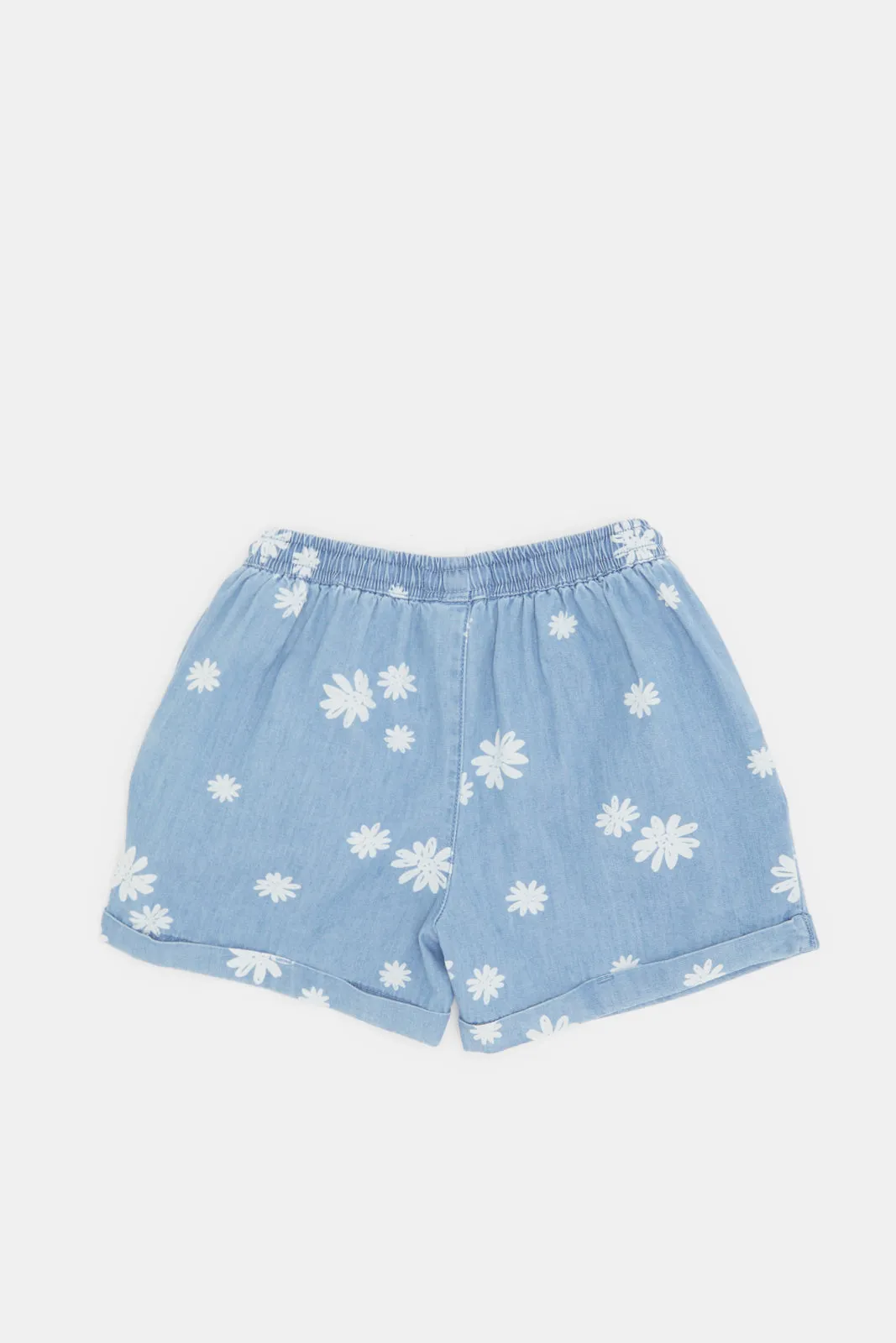 Infant Girls Blue Floral Printed Shorts