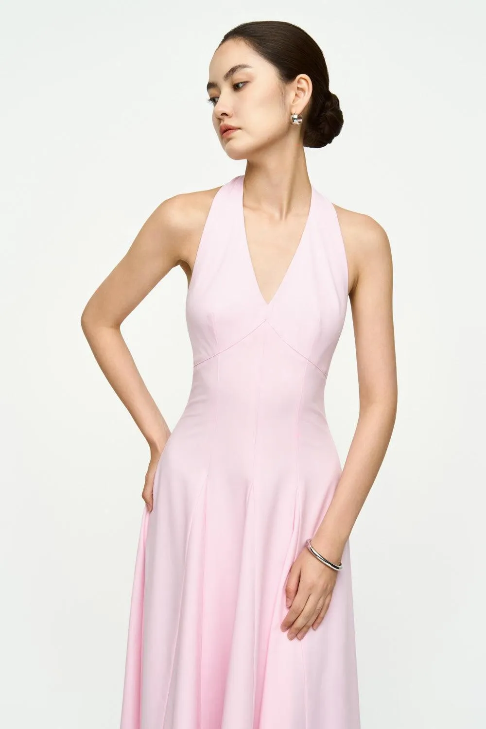 Kelly Halter Sleeveless Crepe Ankle Length Dress