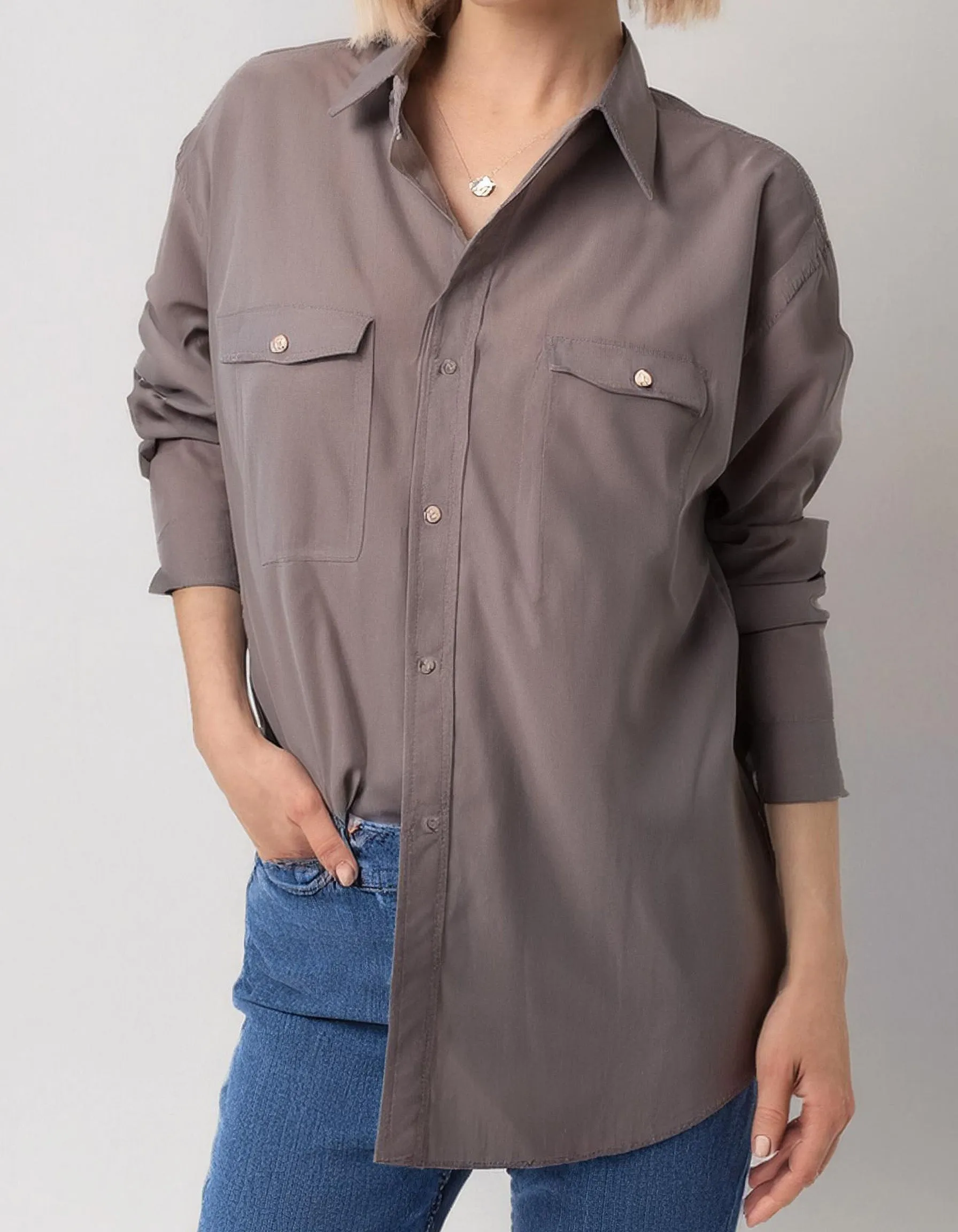 Khaki Three-Quarter Sleeve Dress Shirt