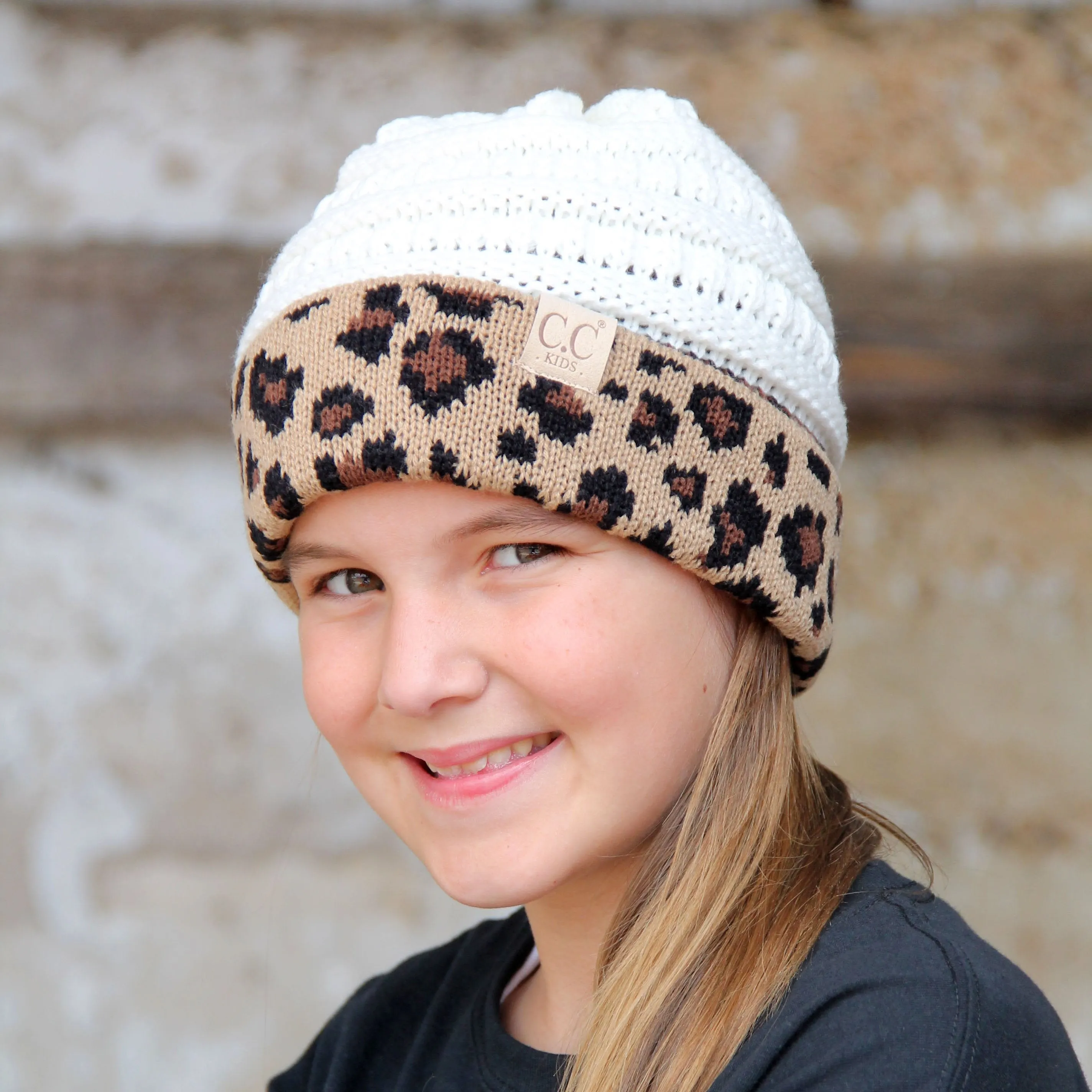 KID-45 Ivory Leopard Youth Beanie