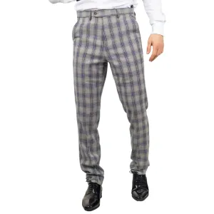 Knight - Men's Grey Blue Checked Trousers