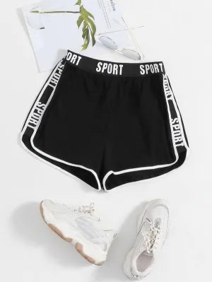 Letter Graphic Contrast Binding Dolphin Shorts