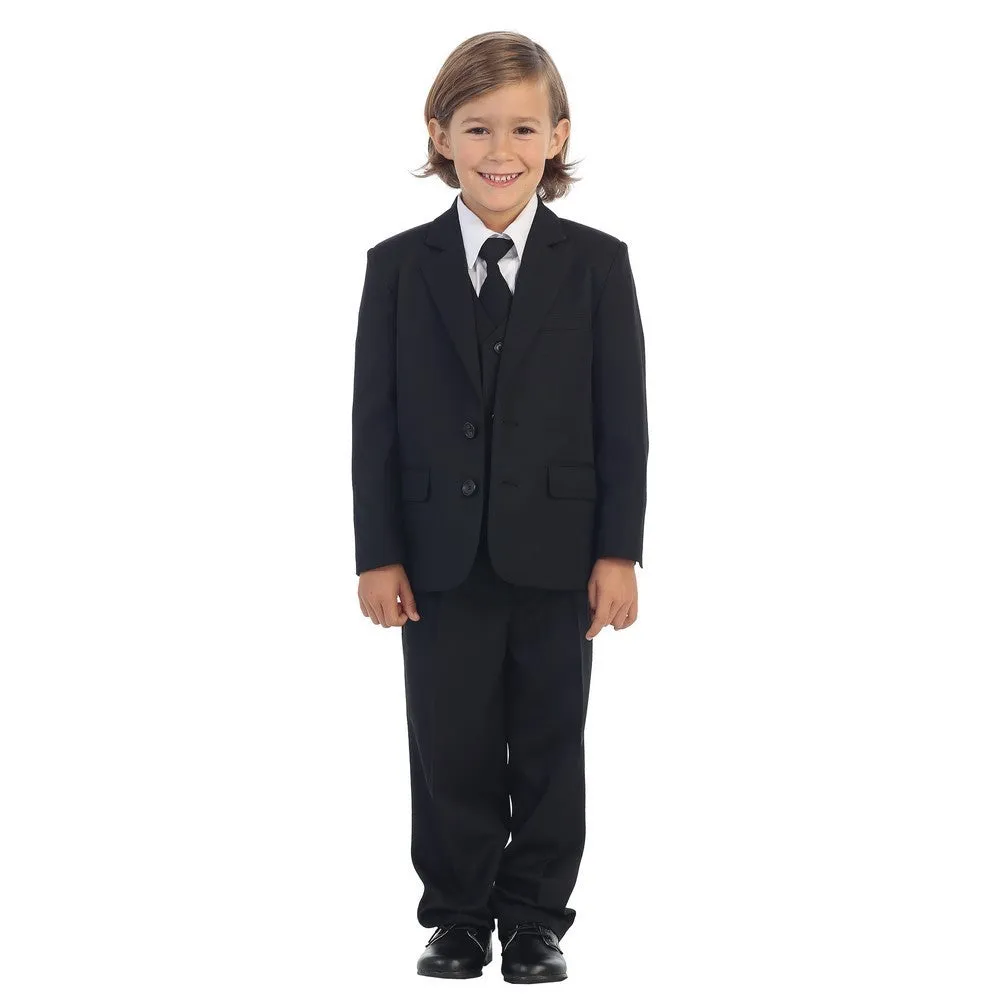 Little Boys Black Jewels & Gents Jacket Vest Shirt Tie Pants 5 Pc Suit 2T-7