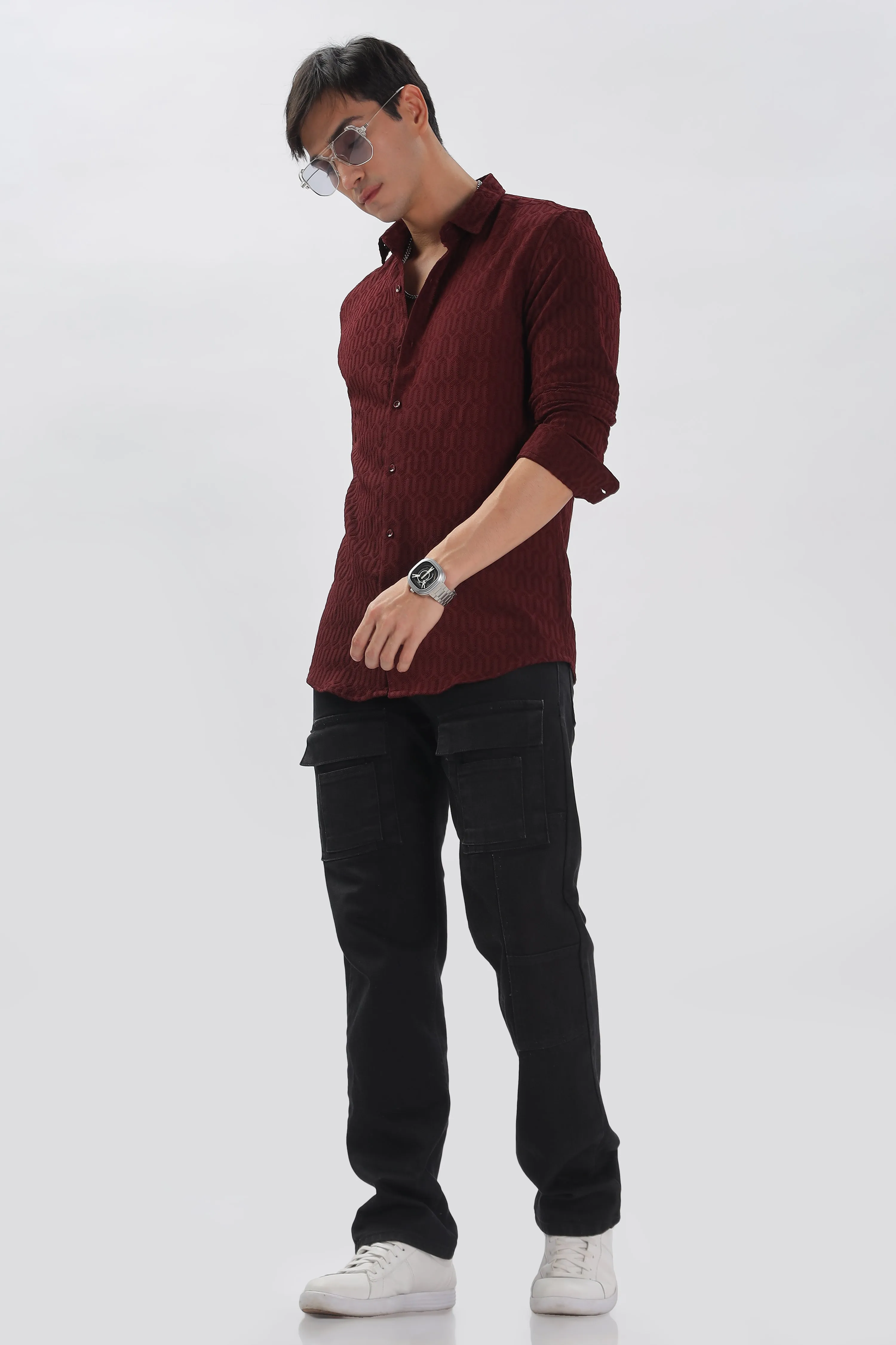 Maroon - Modern Fit Textured Shirt