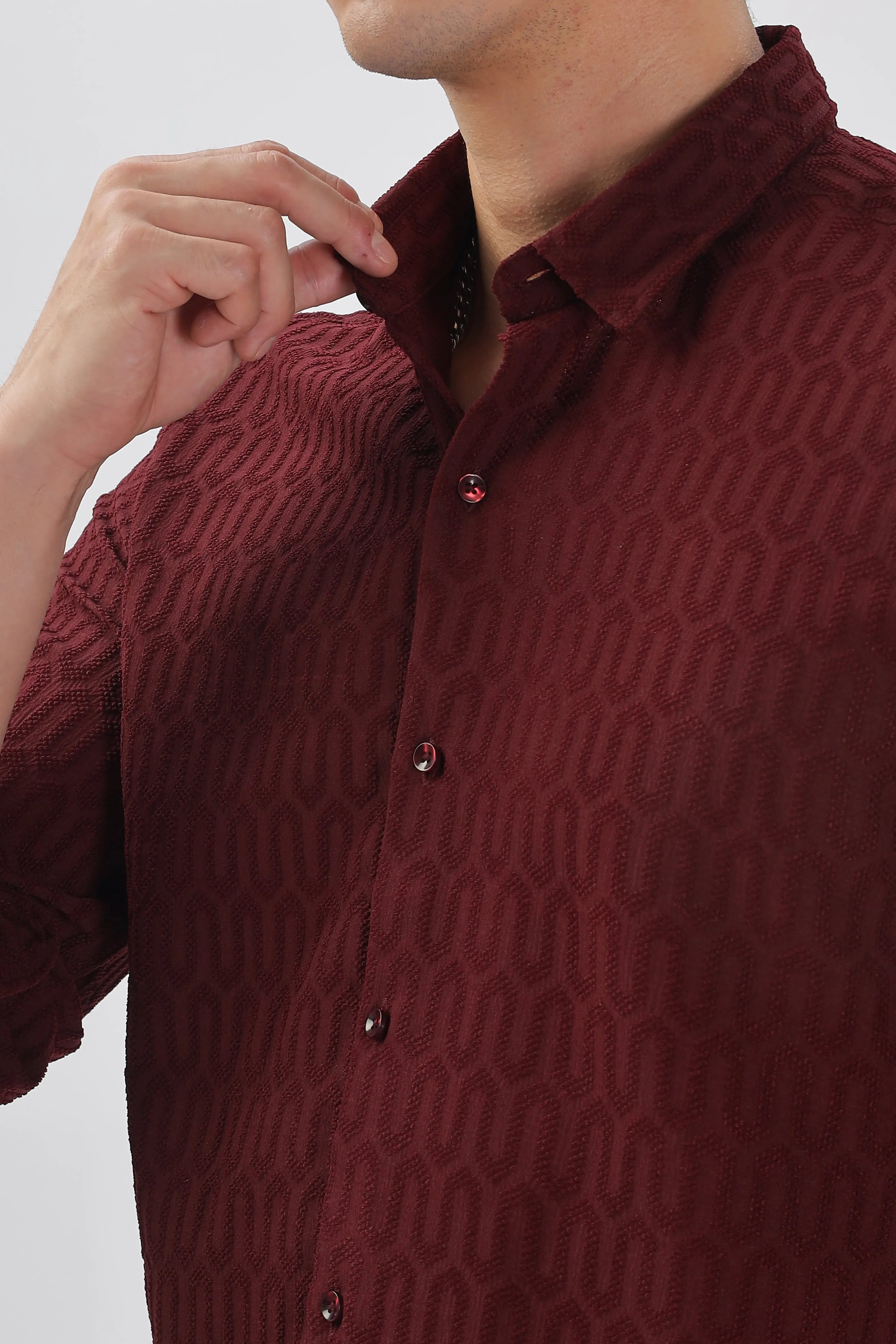 Maroon - Modern Fit Textured Shirt