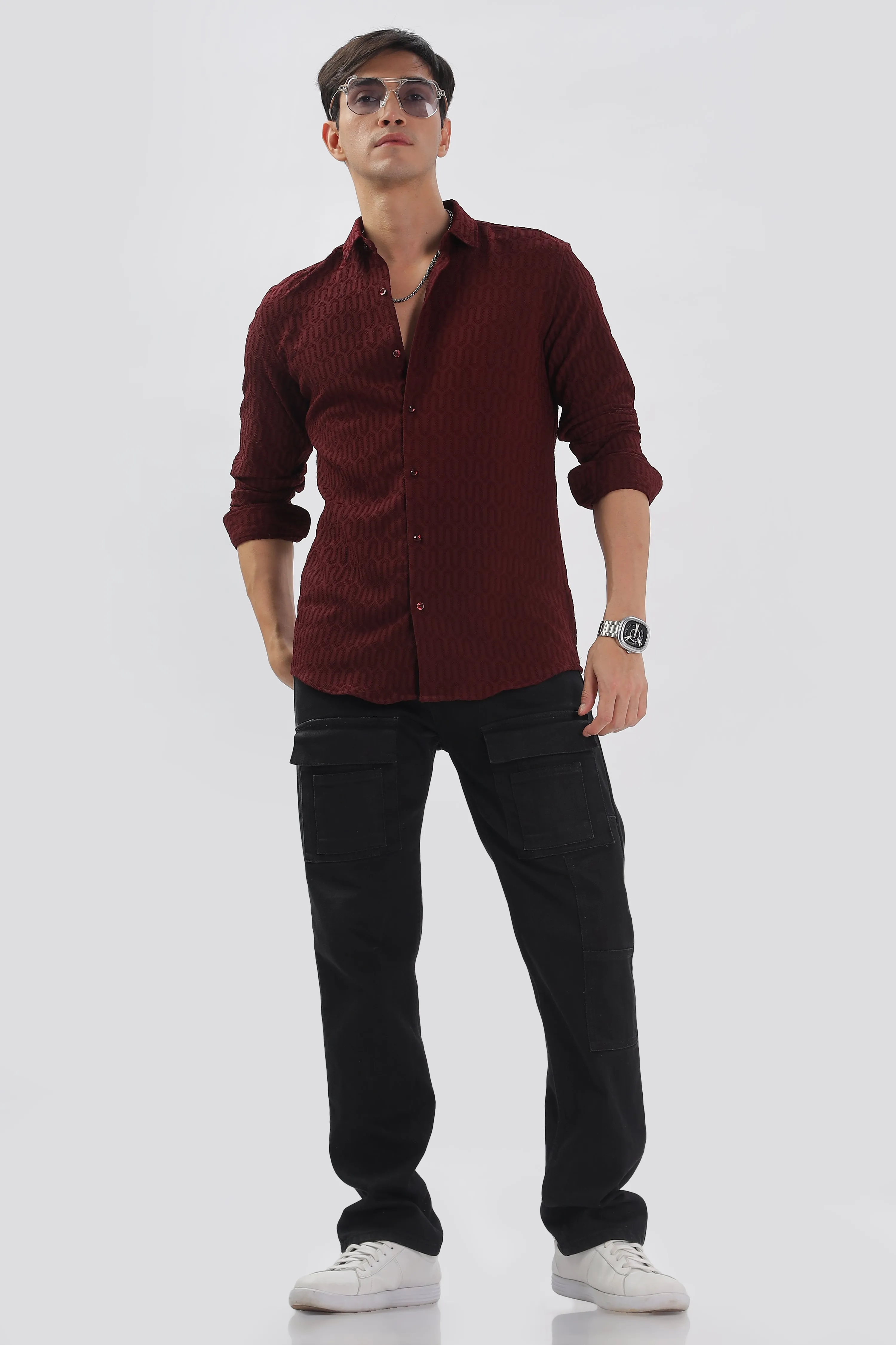 Maroon - Modern Fit Textured Shirt