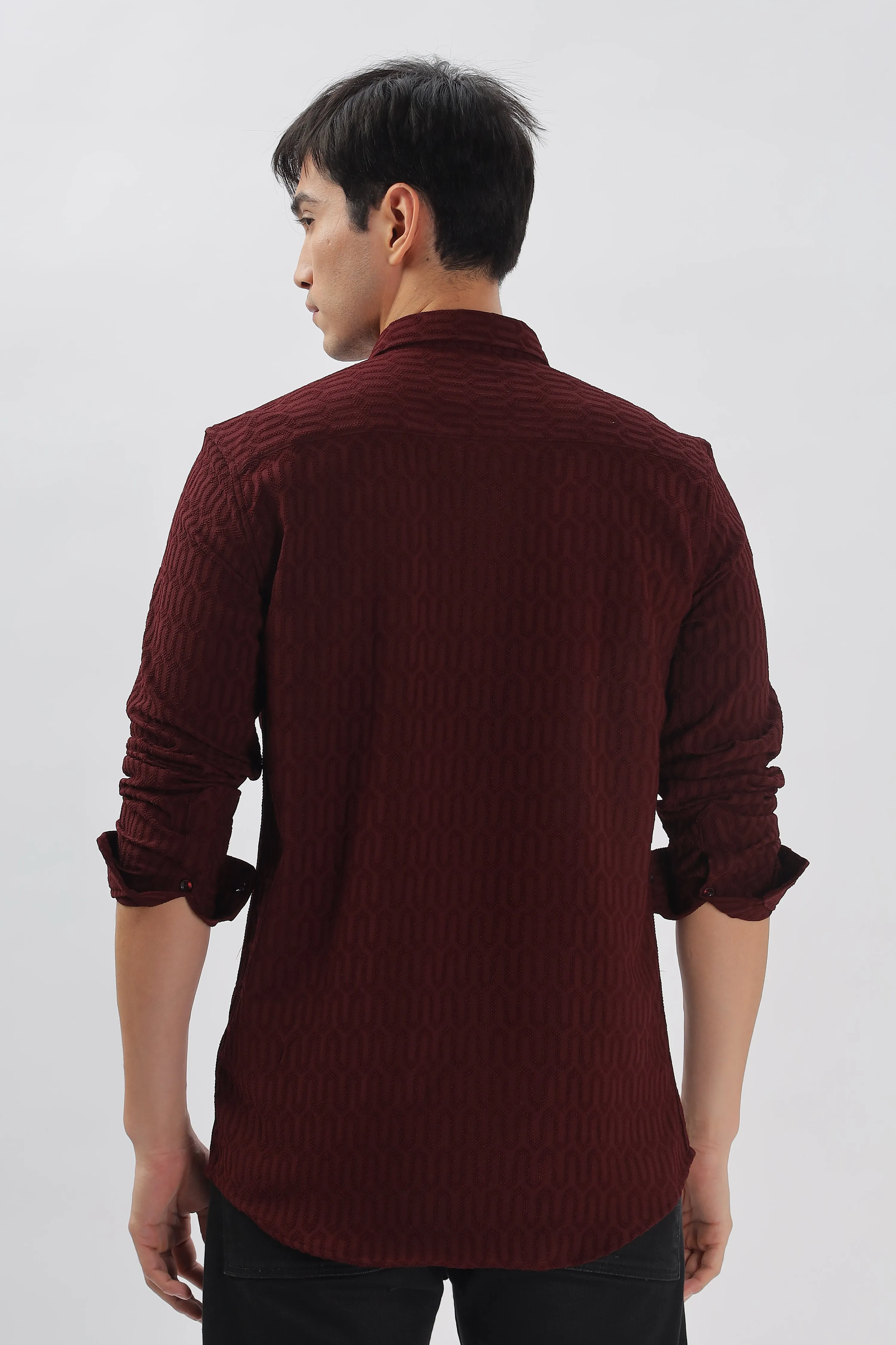 Maroon - Modern Fit Textured Shirt