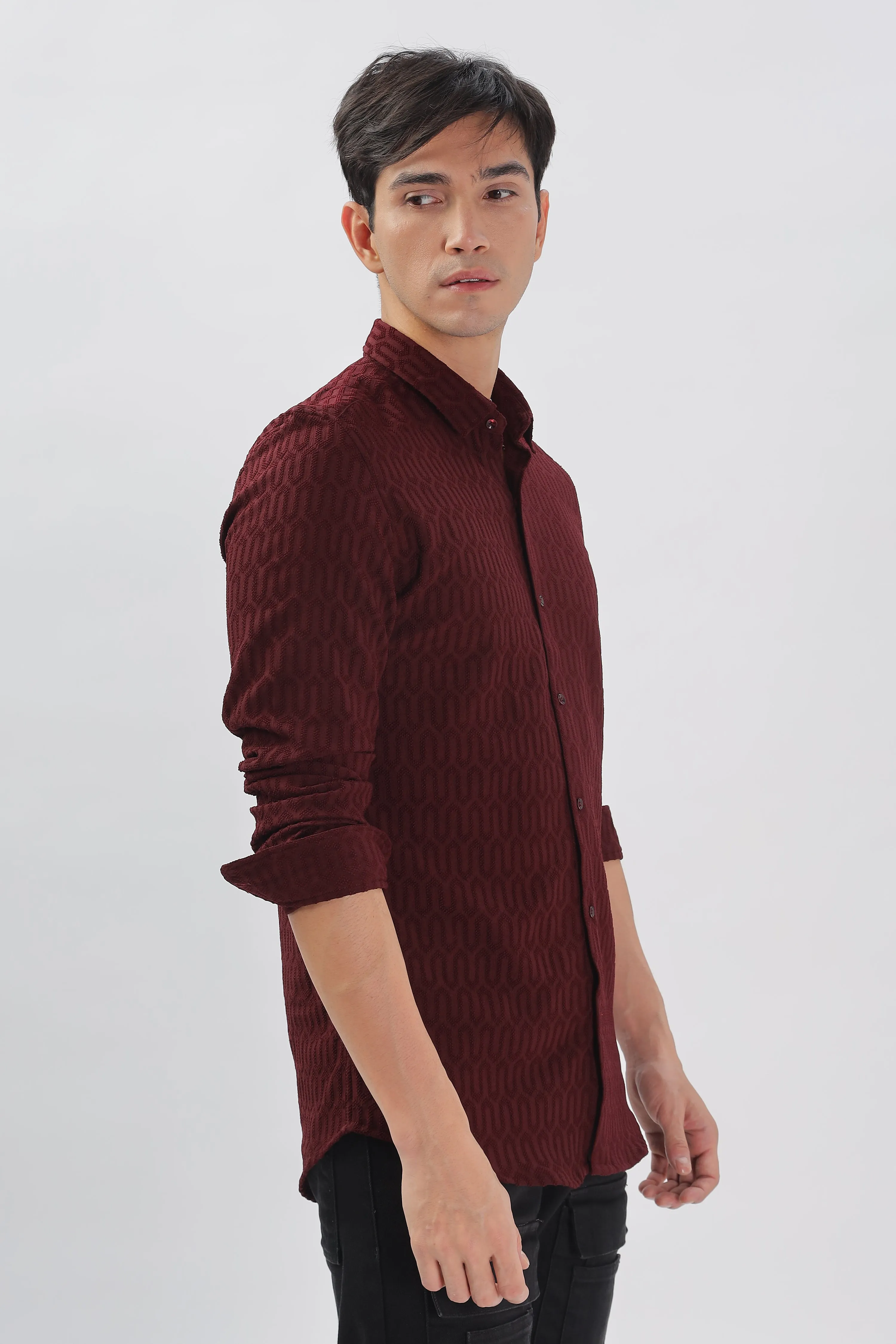 Maroon - Modern Fit Textured Shirt