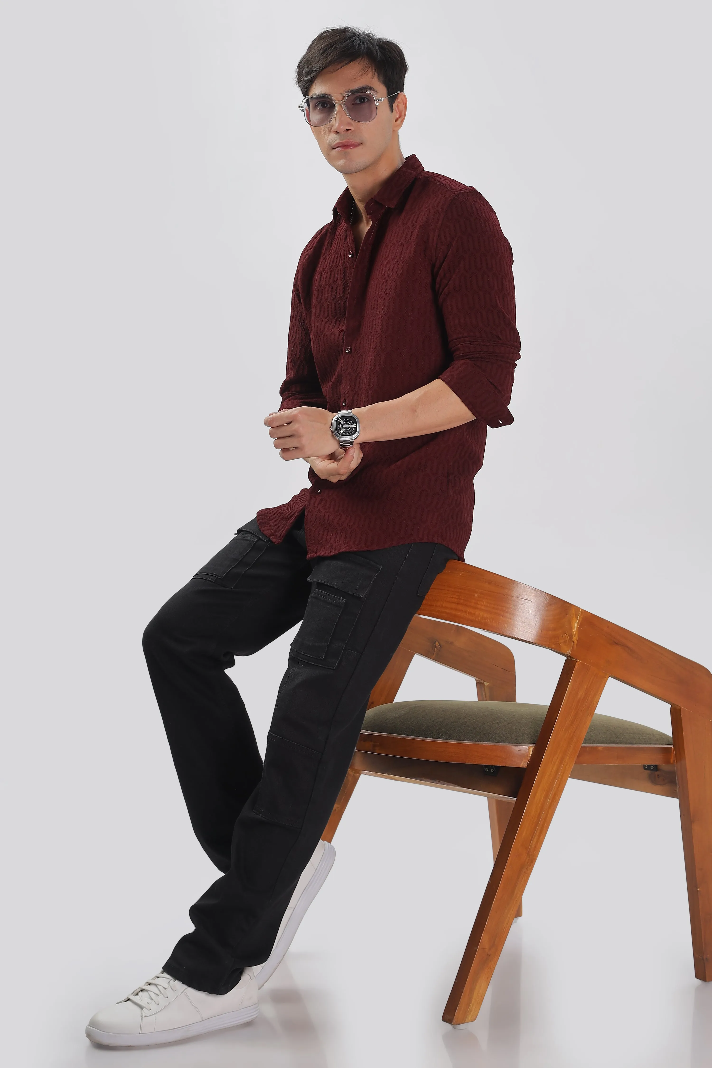 Maroon - Modern Fit Textured Shirt