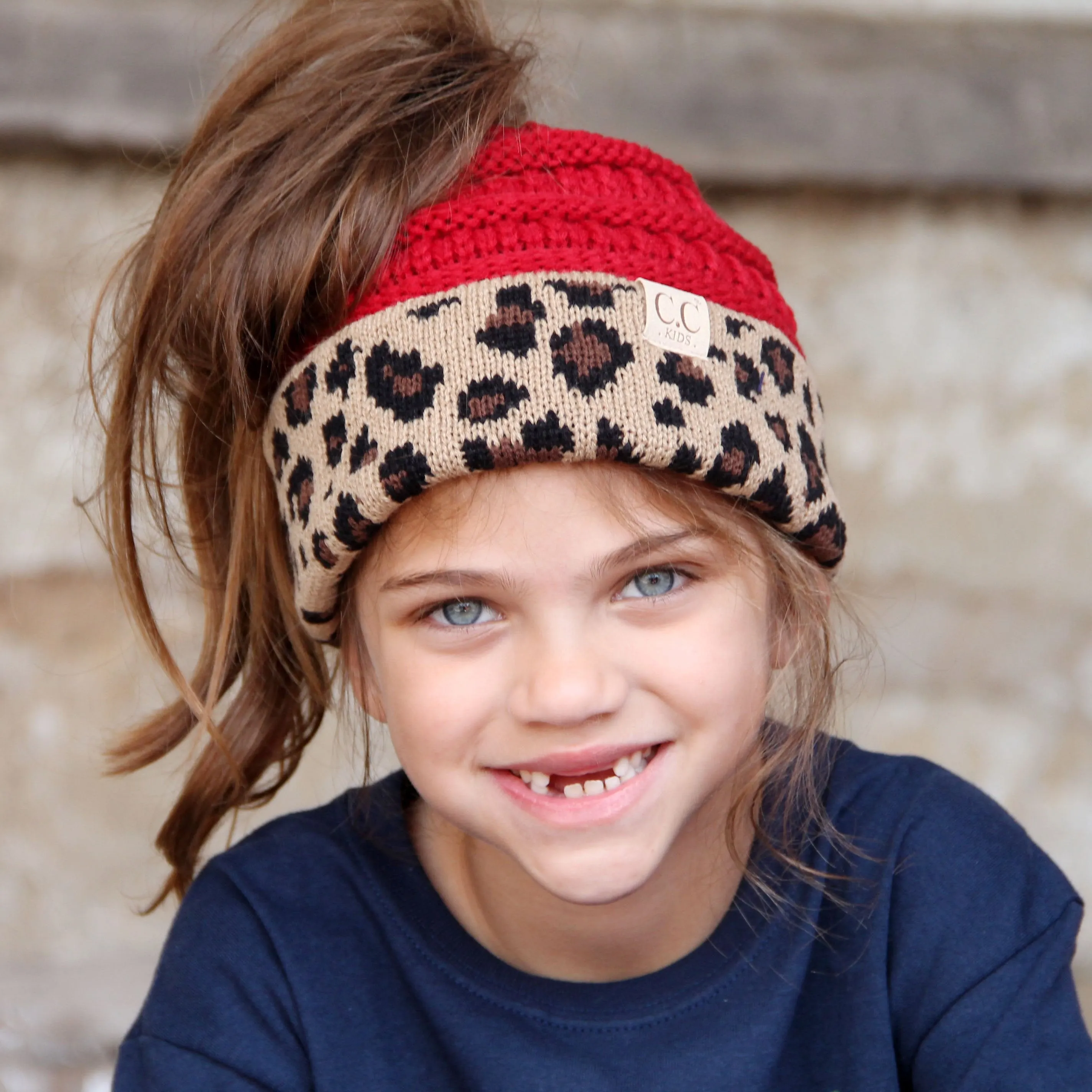 MB-45KID-Red Leopard Kid Messy Bun