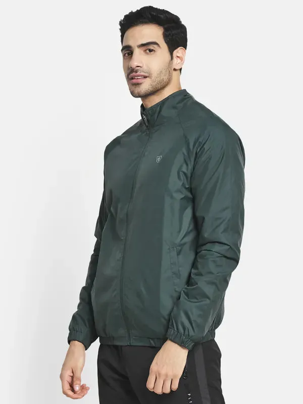 Men Green Sporty Jacket With Embroidered