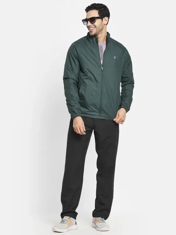 Men Green Sporty Jacket With Embroidered