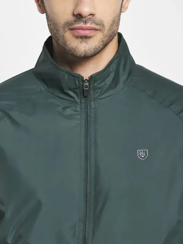 Men Green Sporty Jacket With Embroidered