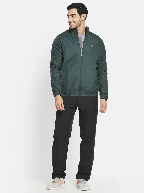 Men Green Sporty Jacket With Embroidered