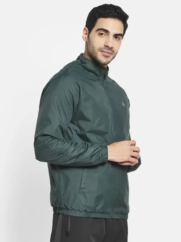 Men Green Sporty Jacket With Embroidered