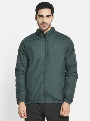 Men Green Sporty Jacket With Embroidered