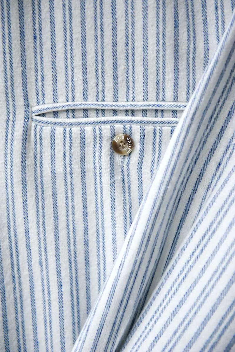 Men's Flannel Grandfather Shirt | Blue Ivory Stripe