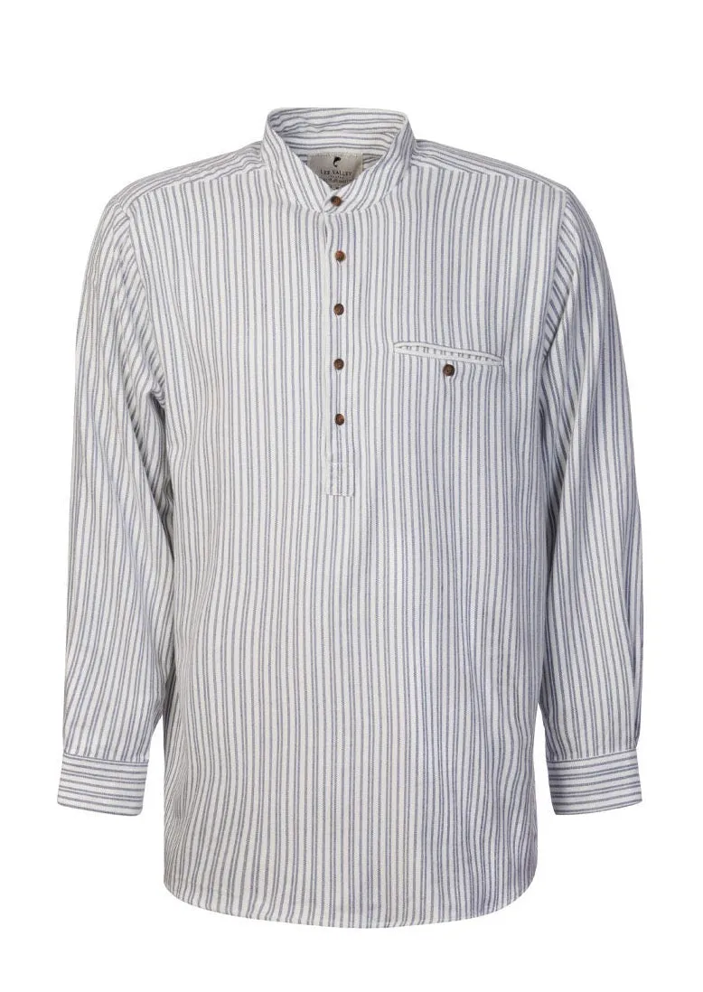 Men's Flannel Grandfather Shirt | Blue Ivory Stripe