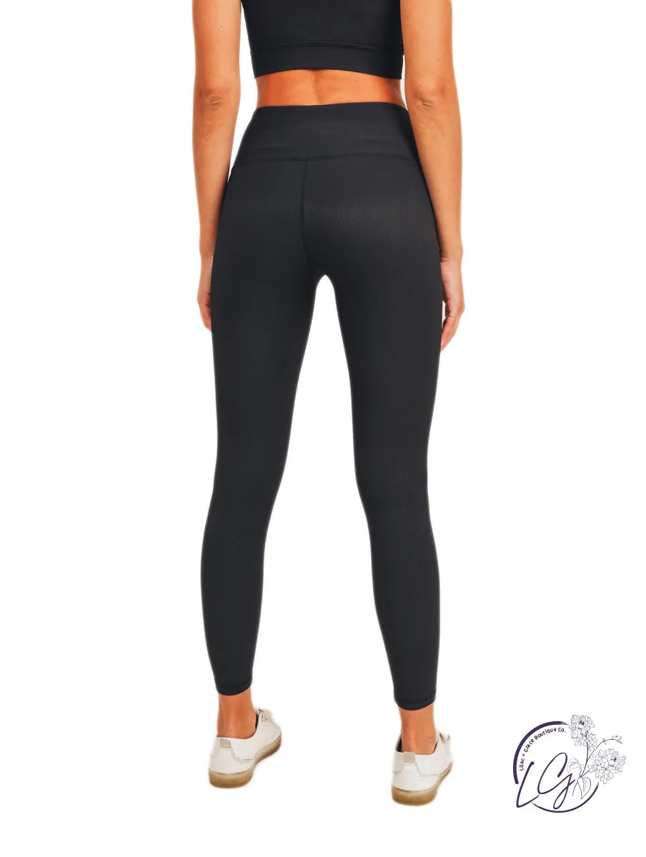 Micro Ribbed Lycra-Blend High-Rise Leggings