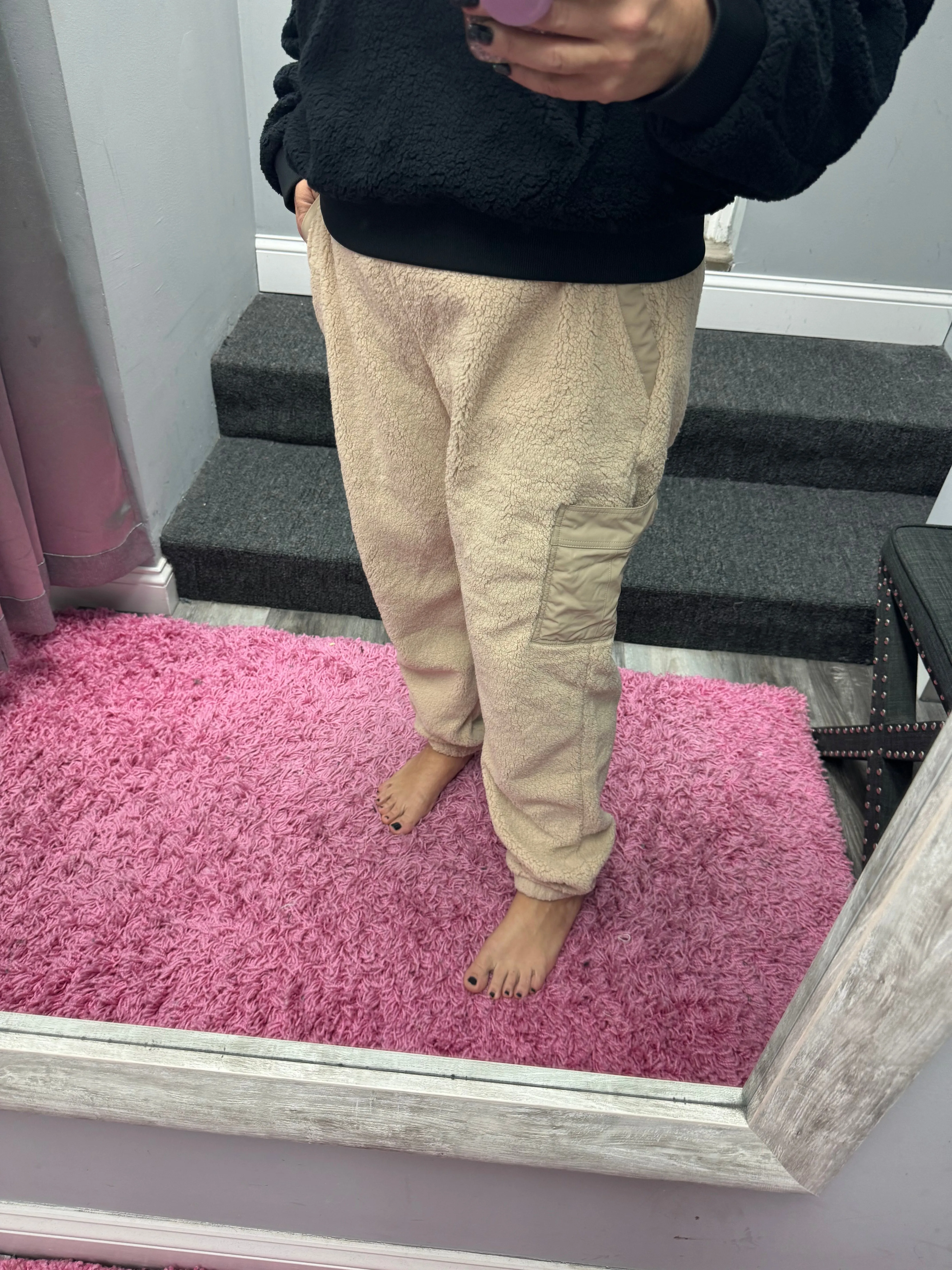 MICRO SHERPA CARGO SWEATPANTS - BLACK OR TAUPE