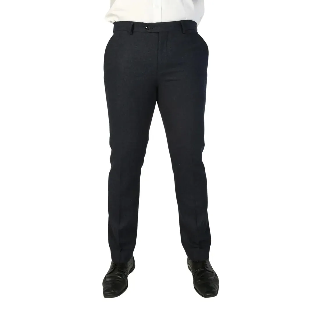 Oscar - Men's Navy Blue Wool Blend Tweed Trousers