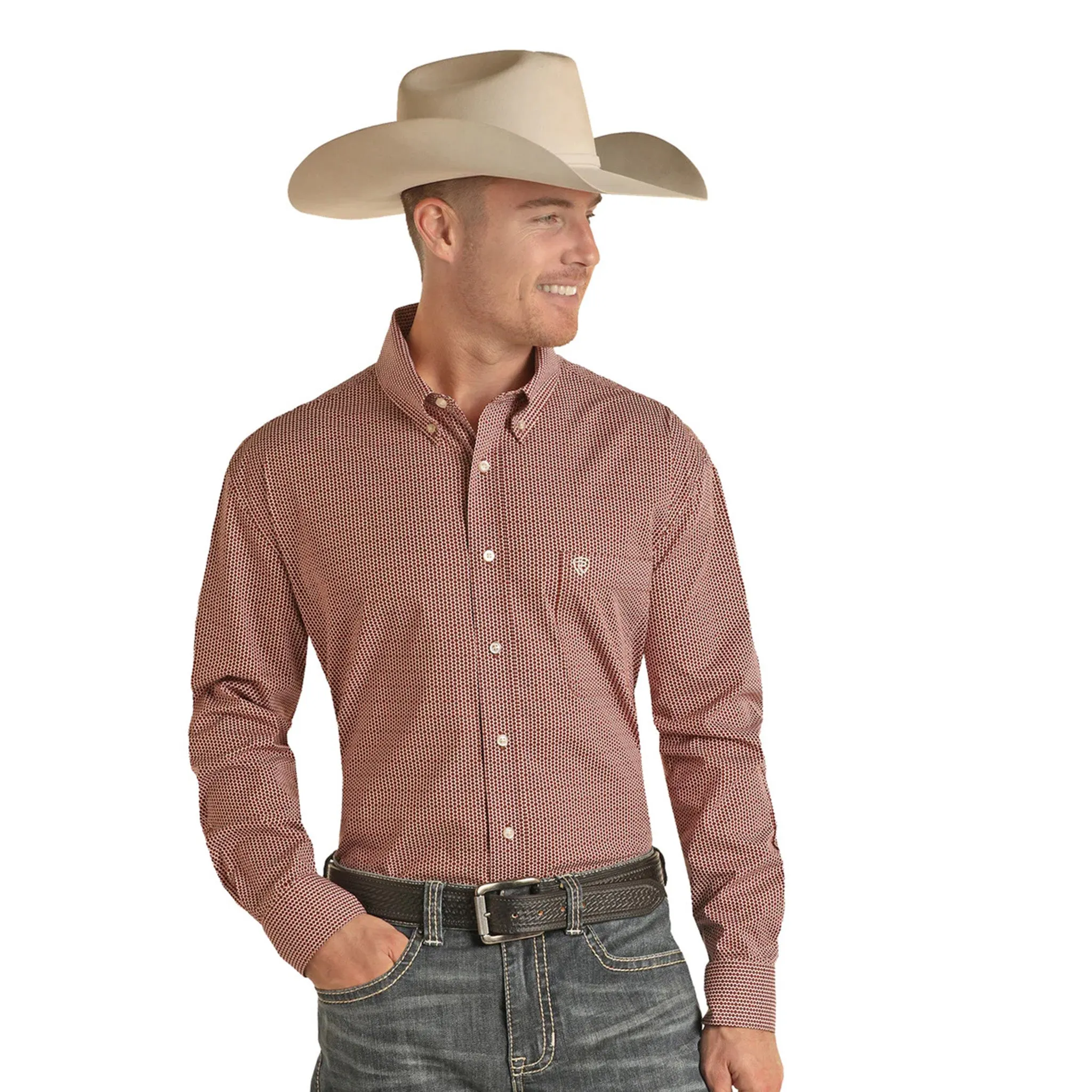 Panhandle Men's Red Geo Print Shirt