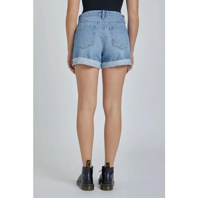 Penelope Mid Rise Cuffed Denim Shorts