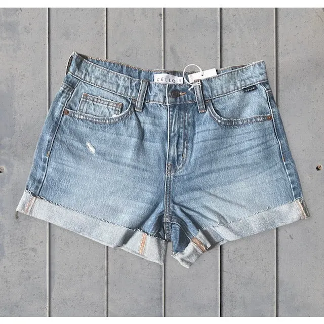 Penelope Mid Rise Cuffed Denim Shorts