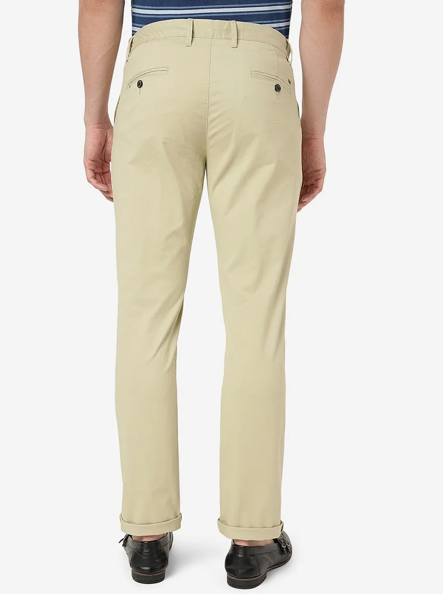 Pista Cream Solid Uno Fit Casual Trouser | JadeBlue