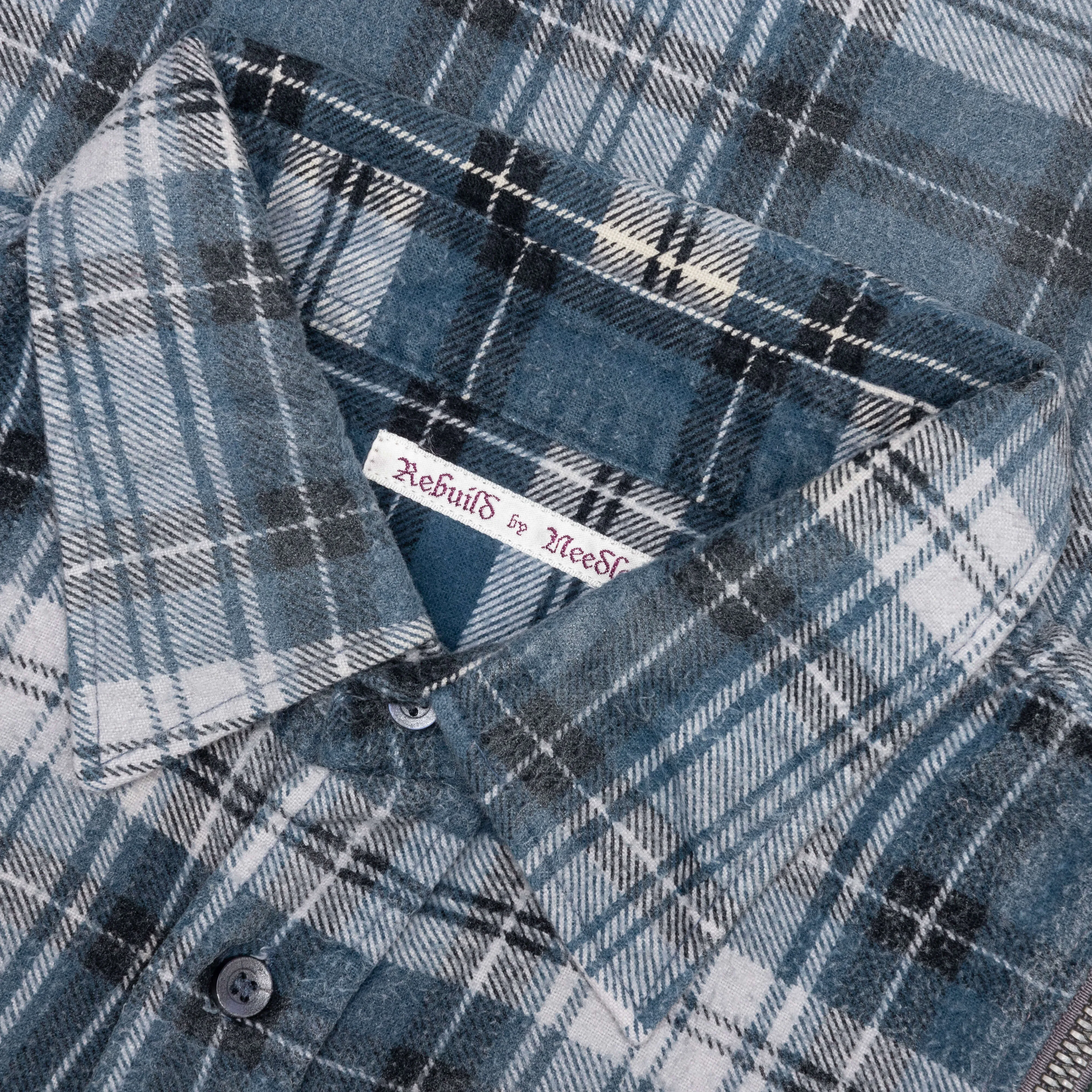 Rebuild by Flannel Shirt 7 Cuts Zipped Wide Shirt / Reflection - Navy/Light Grey