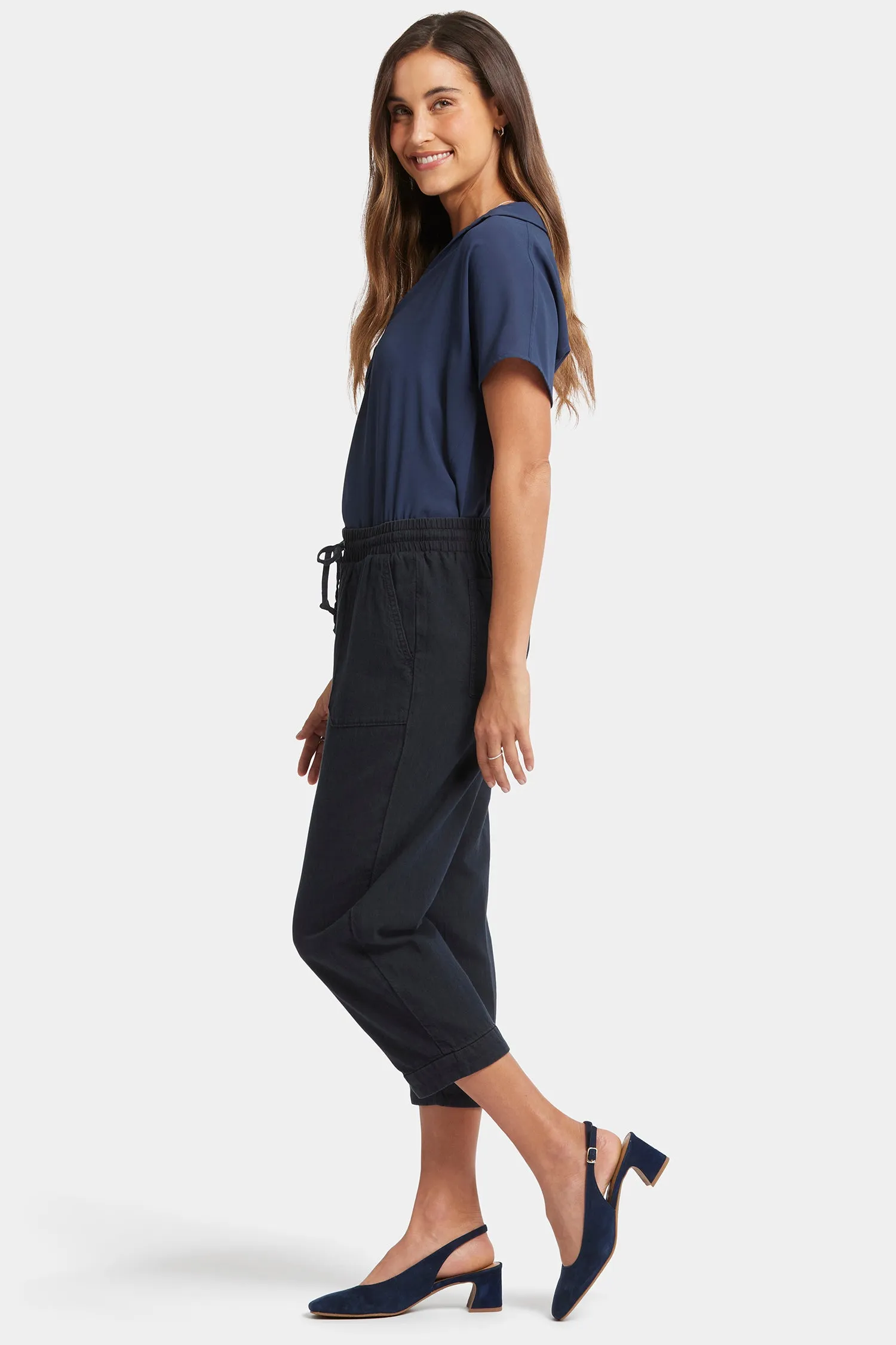 Relaxed Drawstring Cargo Pull-On Pants - Overdye Black