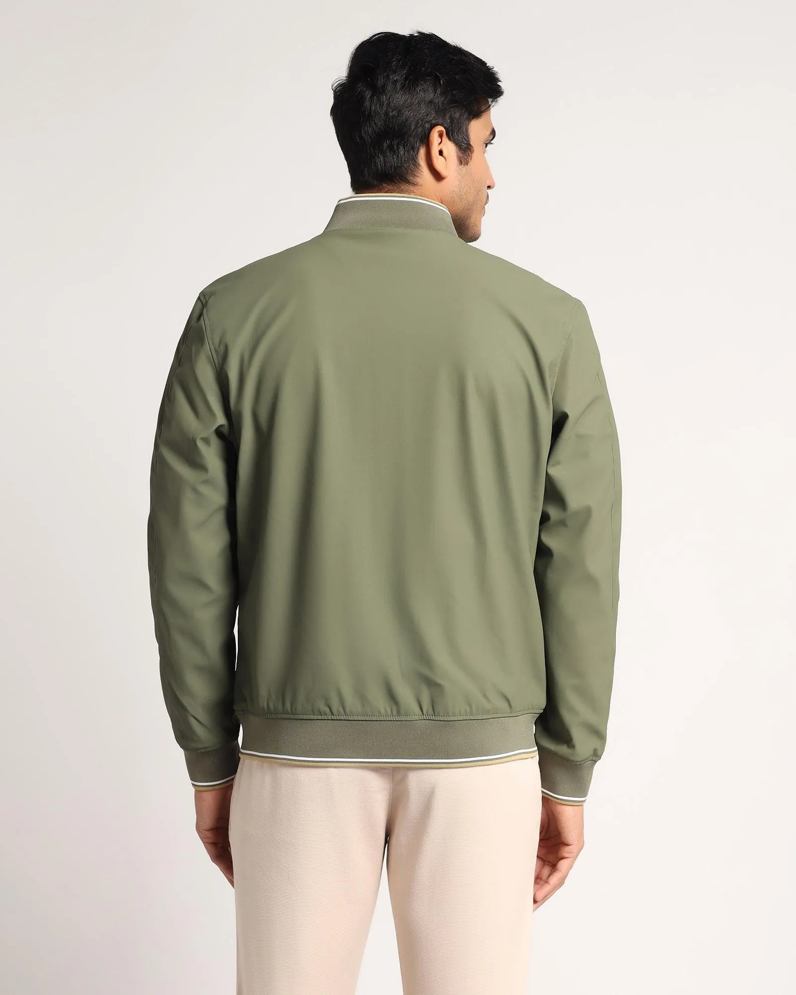 Reversible Olive Solid  Zipper Jacket - Kevin