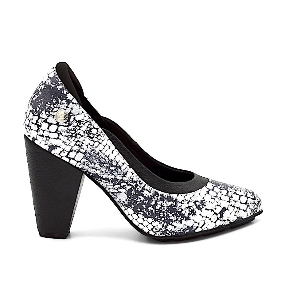 RHYTHM HIGH HEEL - BLACK/WHITE PRINT LEATHER