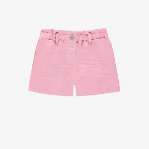 Short coupe décontractée en twill extensible rose, enfant || Pink relaxed fit short in stretch twill, child