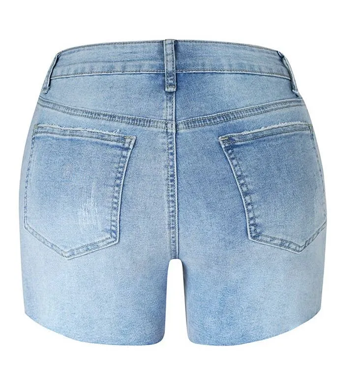 Sky Blue Distressed Washed Denim Shorts