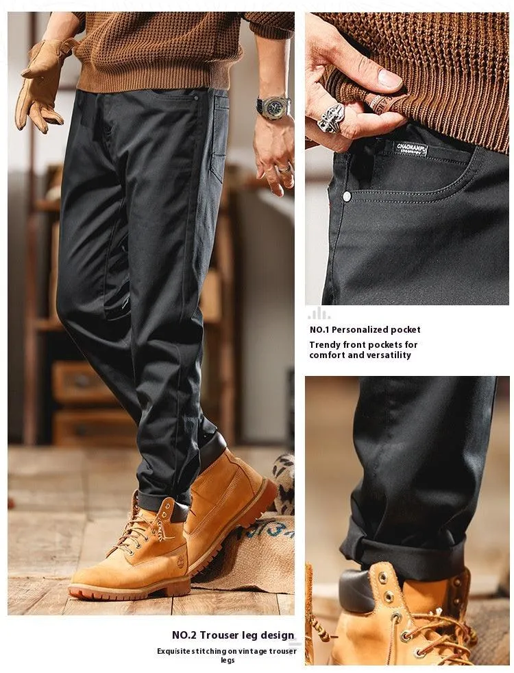 Solid Color Business Style Slim-Fitting Long Pants