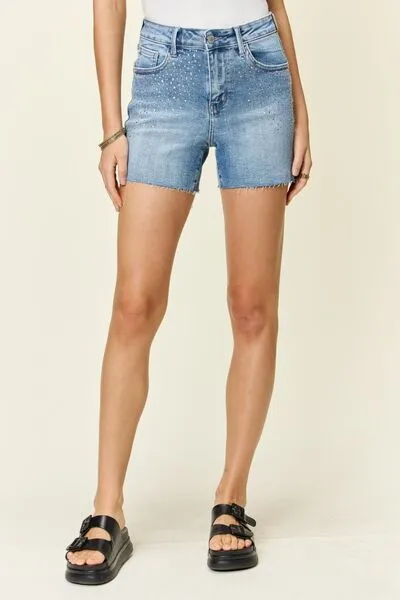 Sweetheart Rhinestone Denim Shorts