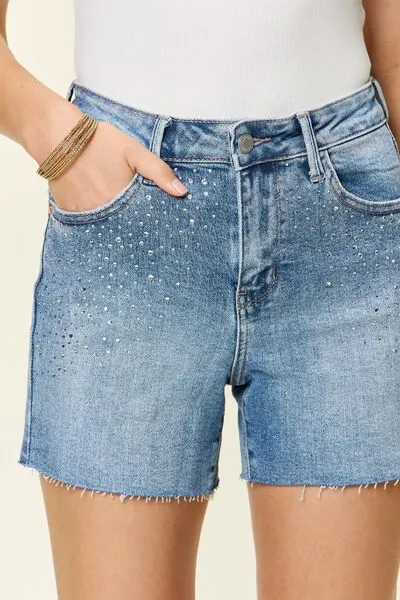 Sweetheart Rhinestone Denim Shorts