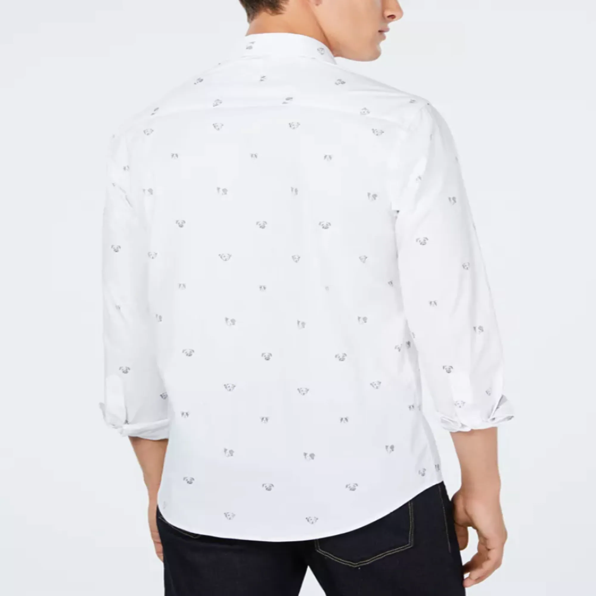 TALLIA MENS DOG PRINT SHIRT - WHITE