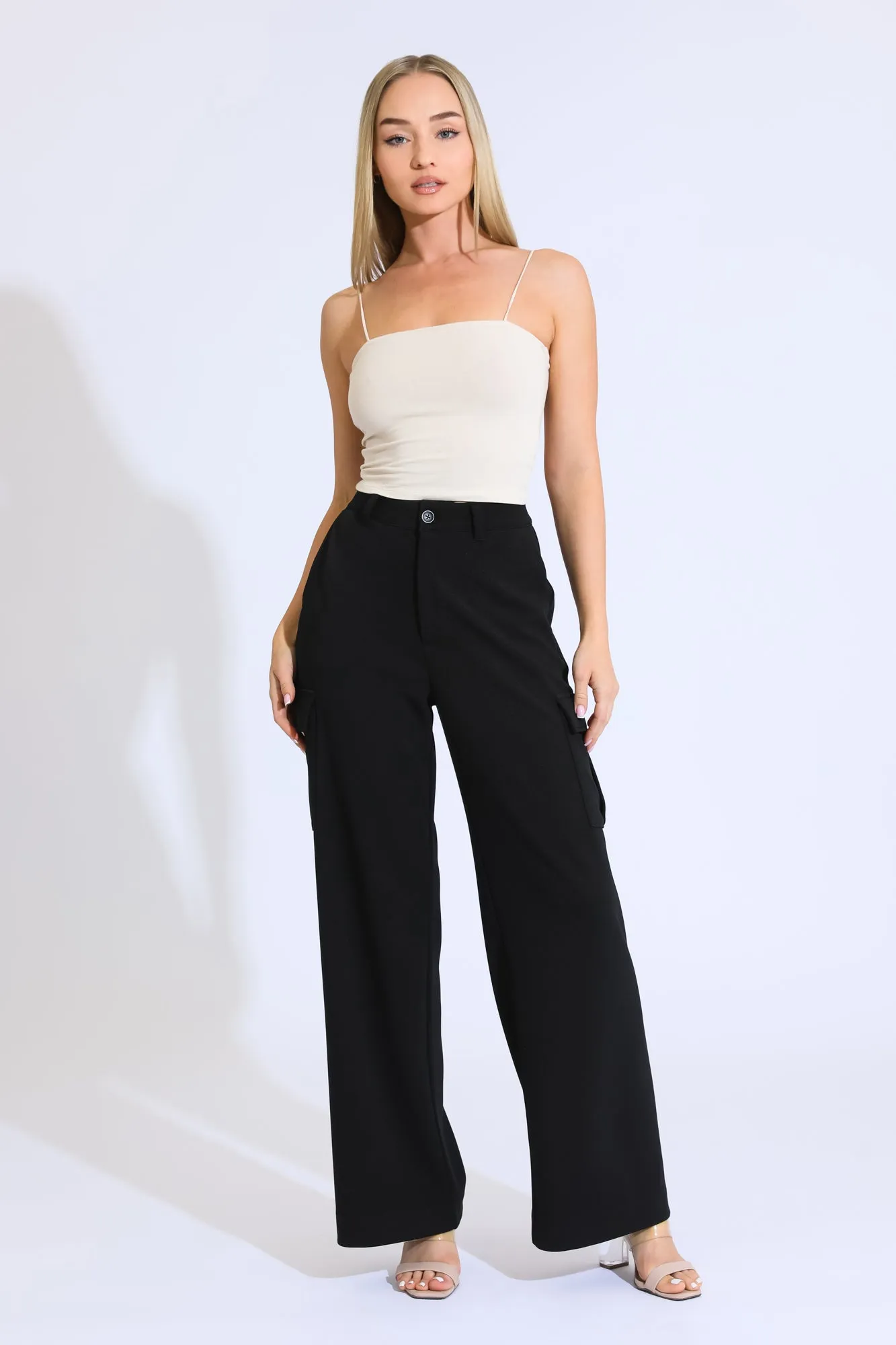 TROUSER WIDE LEG W/ CARGO POCKETS - WRINKLE RESISTANT BLACK