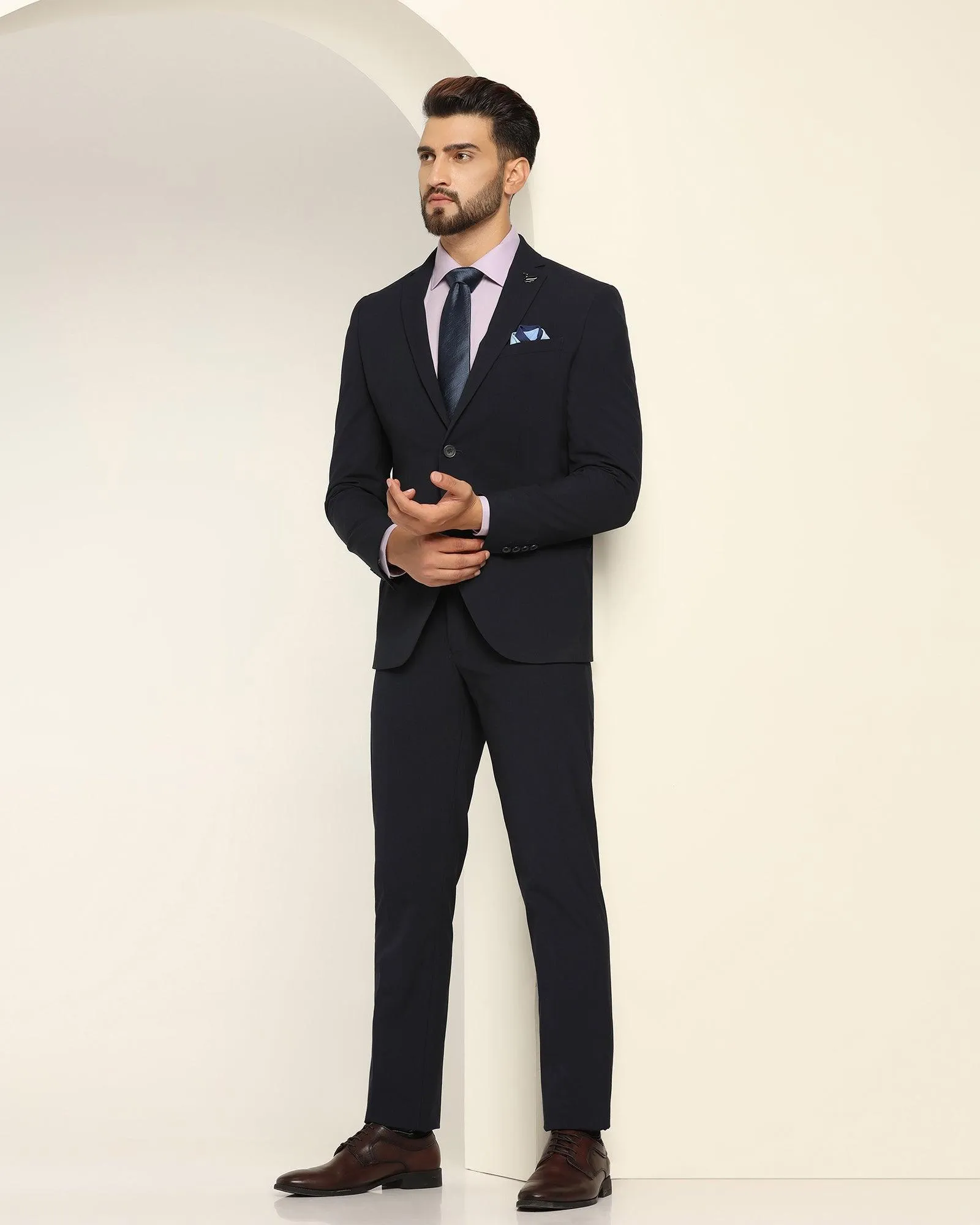 Two Piece Navy Textured Formal Suit - Games