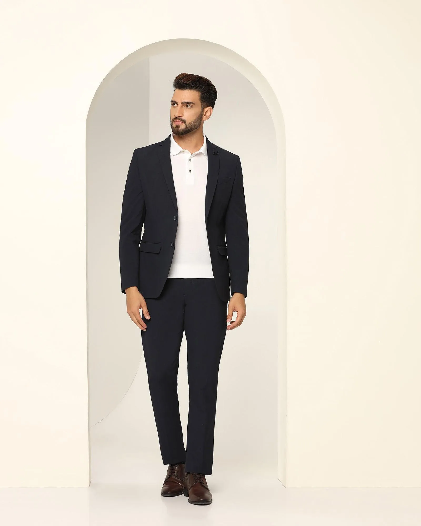 Two Piece Navy Textured Formal Suit - Games