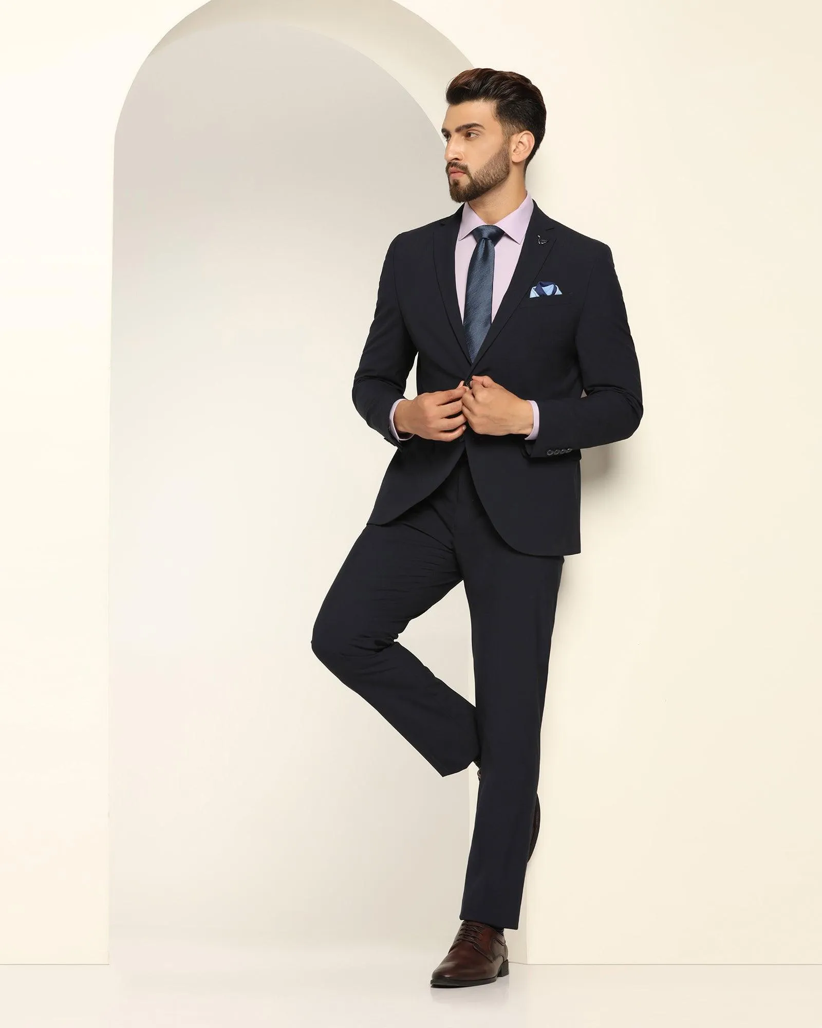 Two Piece Navy Textured Formal Suit - Games