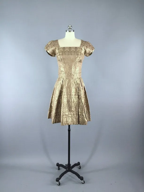 Vintage 1960s Dress / Gold Brocade