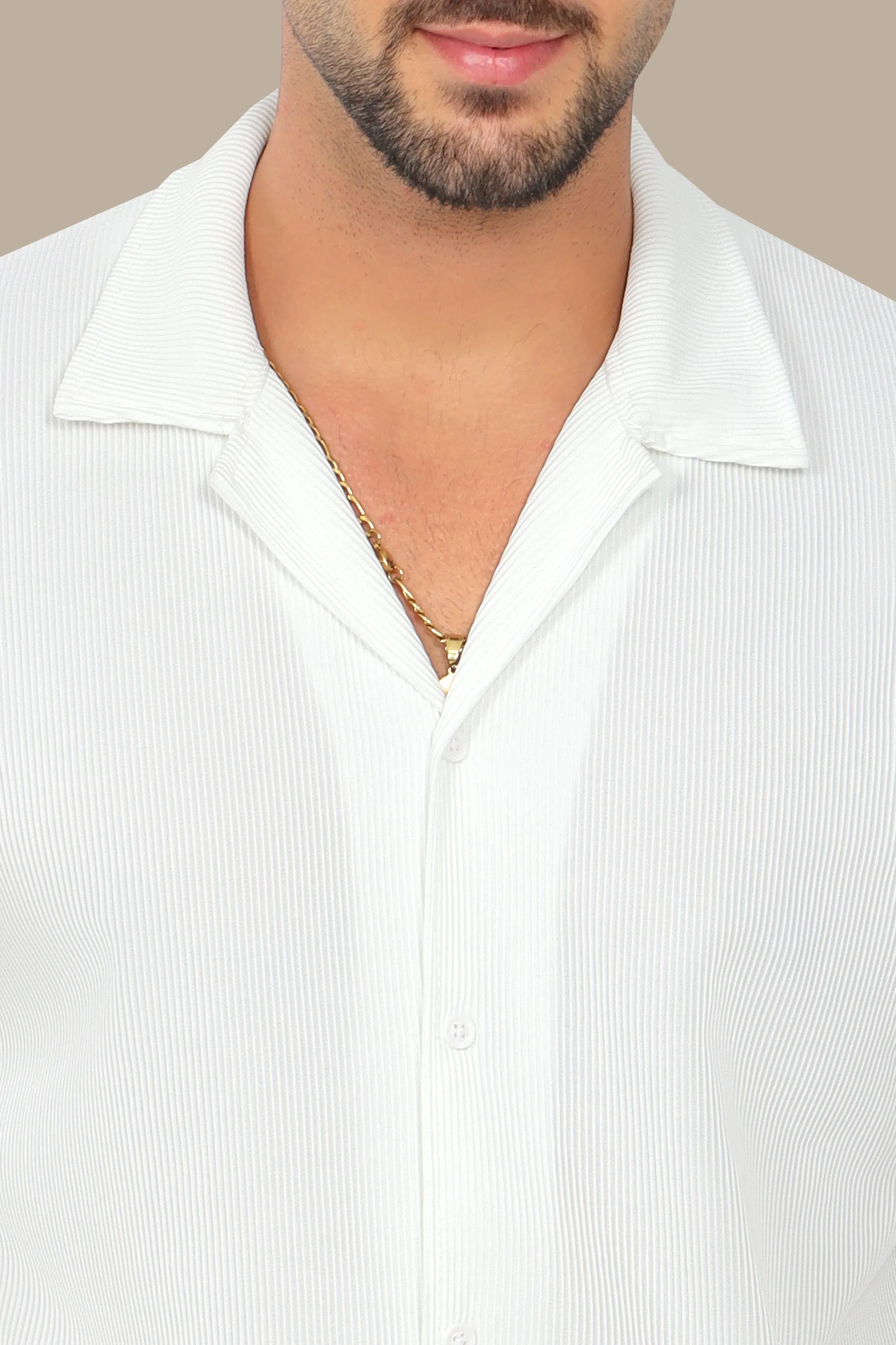 White Ribbed Plain Shirt