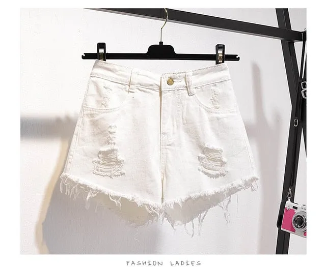 Women Summer Shorts Ripped Jeans High Waist Regular Denim Short