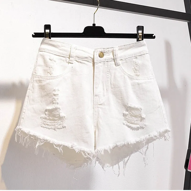 Women Summer Shorts Ripped Jeans High Waist Regular Denim Short