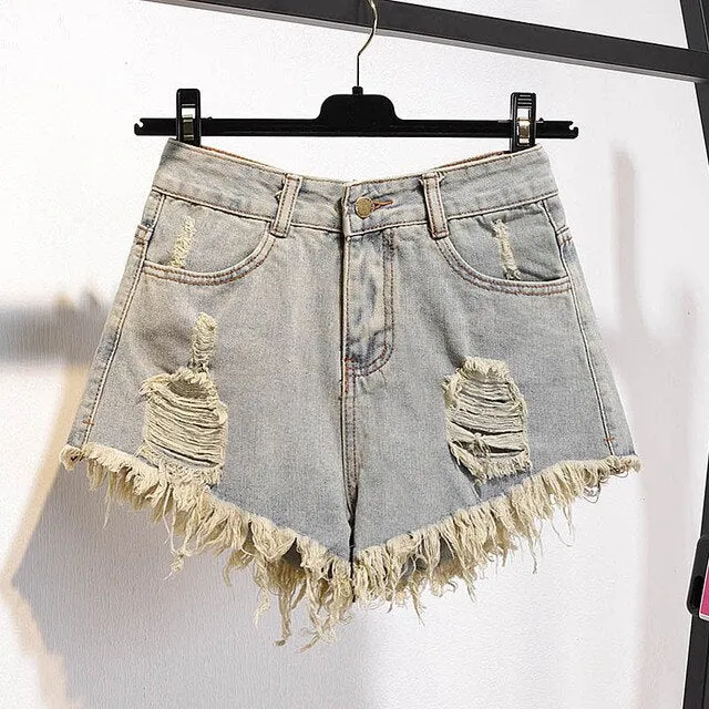 Women Summer Shorts Ripped Jeans High Waist Regular Denim Short